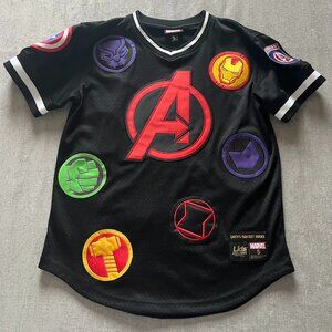 Marvel Avengers Jersey Adult S Black Mesh V-Neck Lids Exclusive Superheros NEW